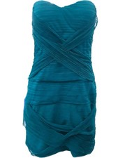 Womens Emerald Green Mesh Ruffled Sleeveless Cocktail Evening Dress Large