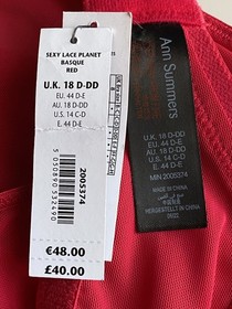 Ann Summers Sexy Lace Planet Suspender Basque, Red Sheer Mesh & Lace, UK 18 D-DD