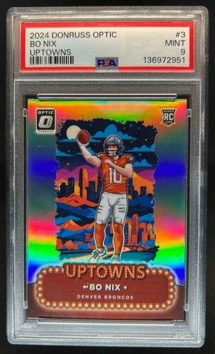 2024 Donruss Optic Bo Nix Uptowns RC Rookie SSP #3 Broncos PSA 9