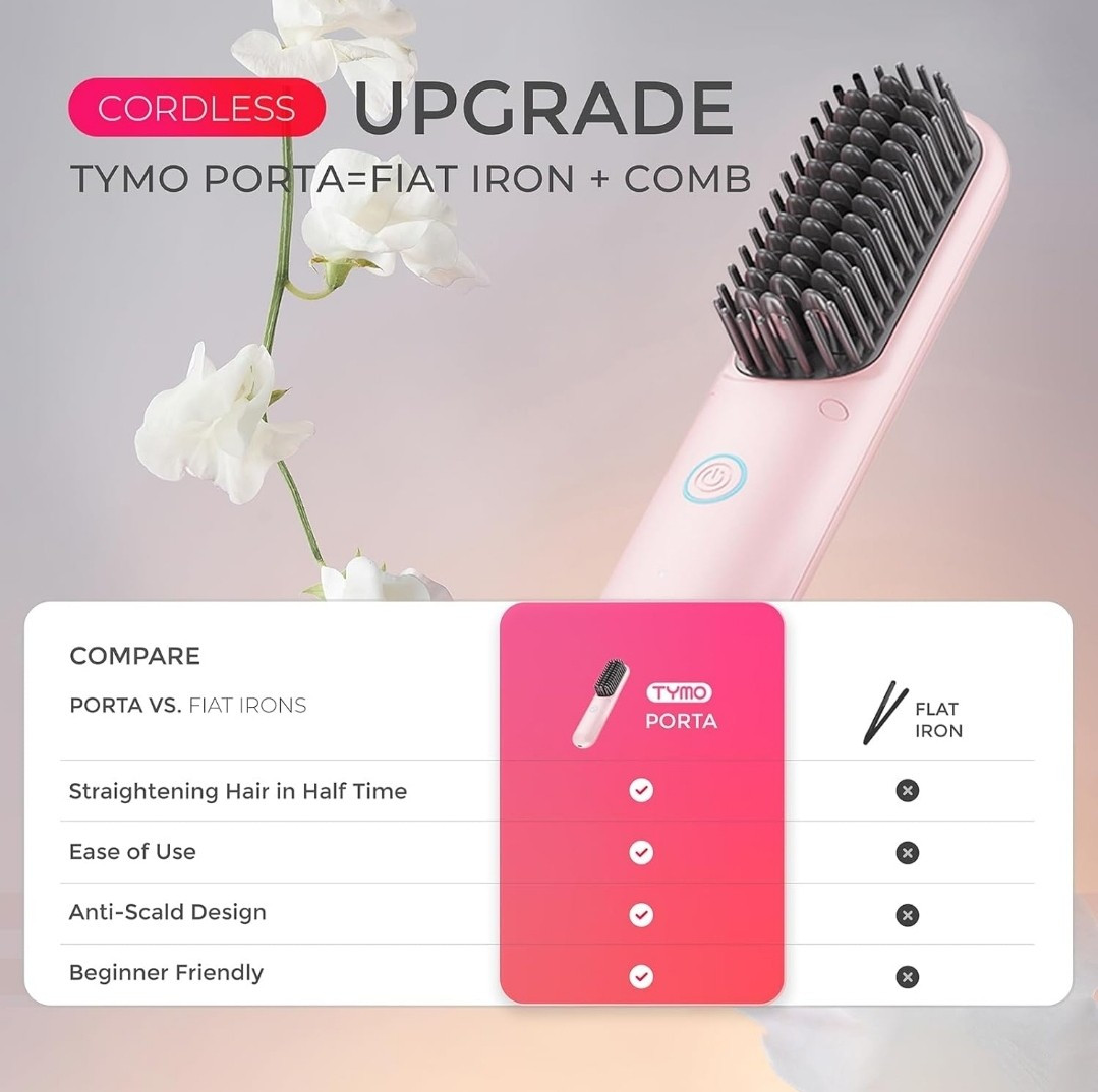 TYMO Cordless Hair Straightener Brush - Porta ECO Portable Straightening Brush Amazon.com : TYMO Cordless Hair Straightener Brush - Porta  main image 3
