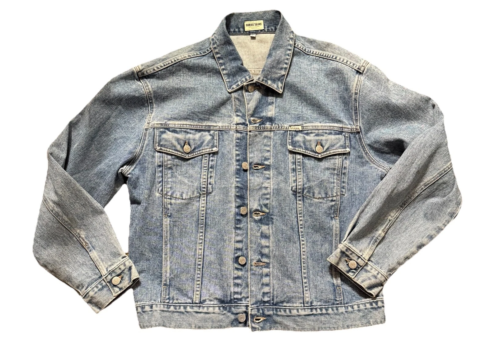 Vintage 90s Guess Denim Jacket Made In USA Blue Denim Jacket Mens Sz Large