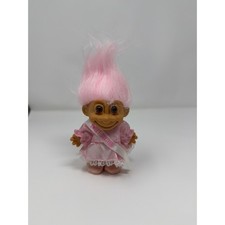 Vintage Russ Berrie Troll Doll Sweet Sixteen Pink Hair Pink Satin Lace Dress