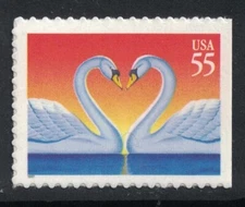Scott 3124- Swans Forming Heart, Love Series- MNH (S/A) 55c 1997- unused mint