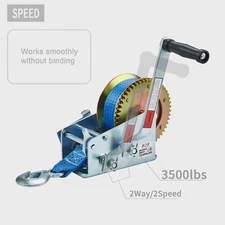 OPENROAD Boat Winch 3500lbs Hand Winch, with 32ft Blue Strap and 2 Speed swit...
