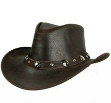 Men and Women Brown Genuine Leather Cowboy Western Hat