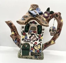 Elements Beautiful Butterfly Teapot House Shape Tealight 7.6" tall x 8.2" x 4.7"