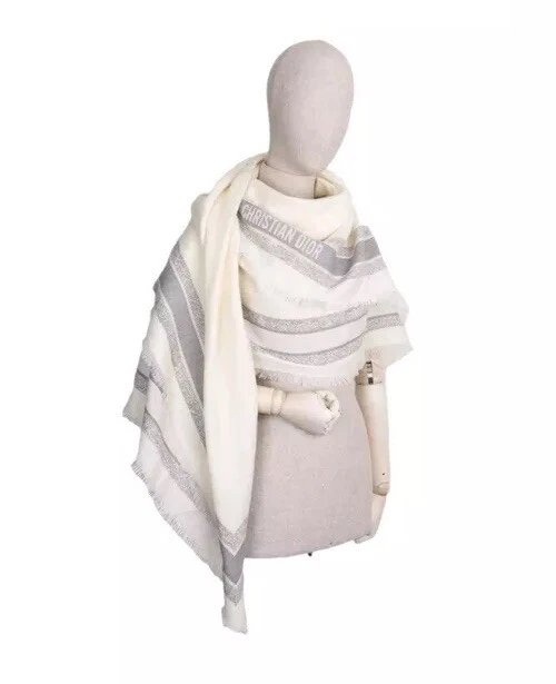 Foulard Dior cachemire 140 x 140 cm carré ivoire et gris RPR neuf et étiquettes