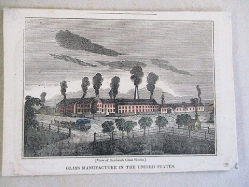 Vtg Engraving, SANDWICH GLASS WORKS, Mass.,MA., C.1850,  4 7/8" x 7"