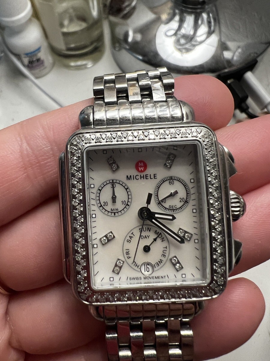 Michele Deco Chrono Diamond Bezel MOP 33mm Ladies Watch +Box  display picture 1