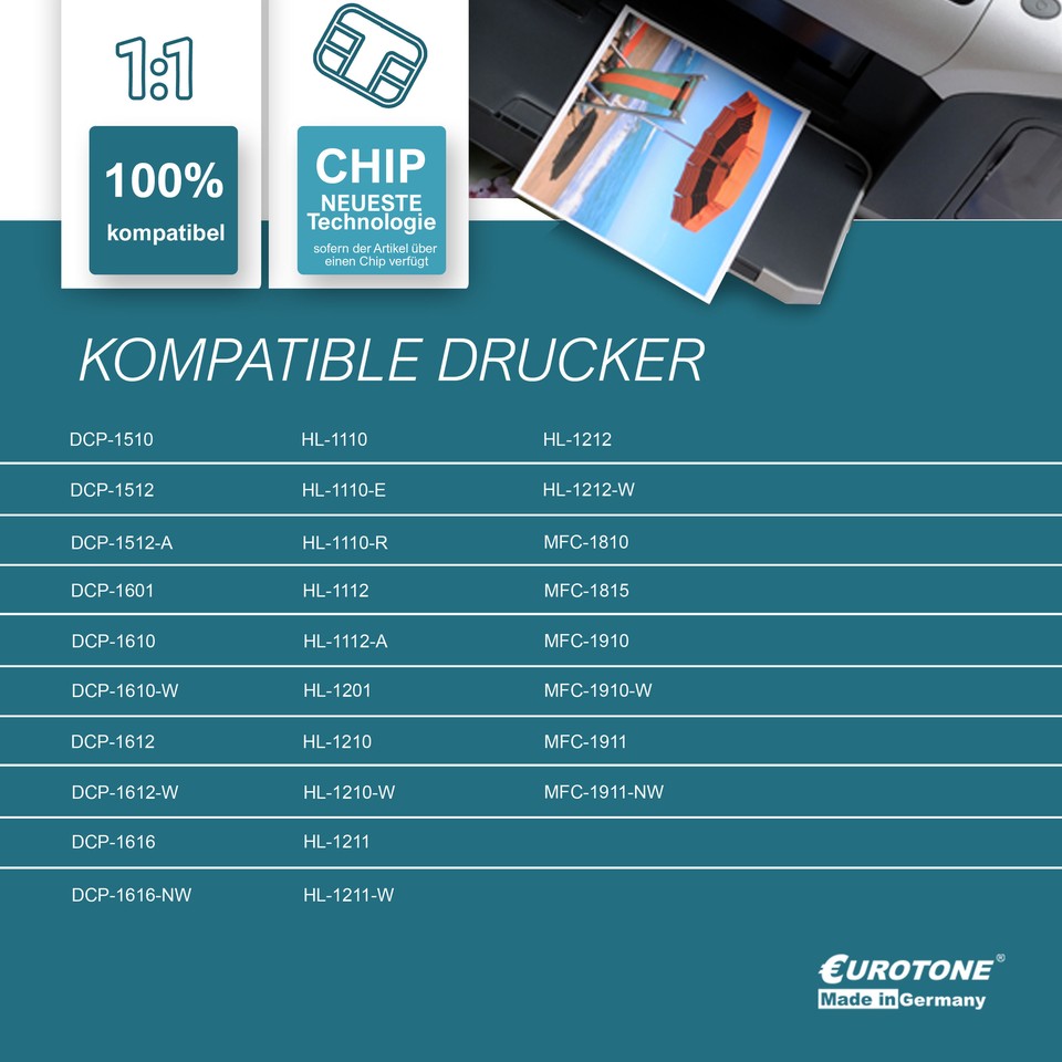 Printing Pleasure Laser Toner Compatible with Brother DCP-1510, 1510E, 1512, 1512E, 1610W, 1612W, HL-1110, 1110E, 1112, 1112E, 1210W, 1212W, MFC-1810, 1810E, 1910W | TN1050