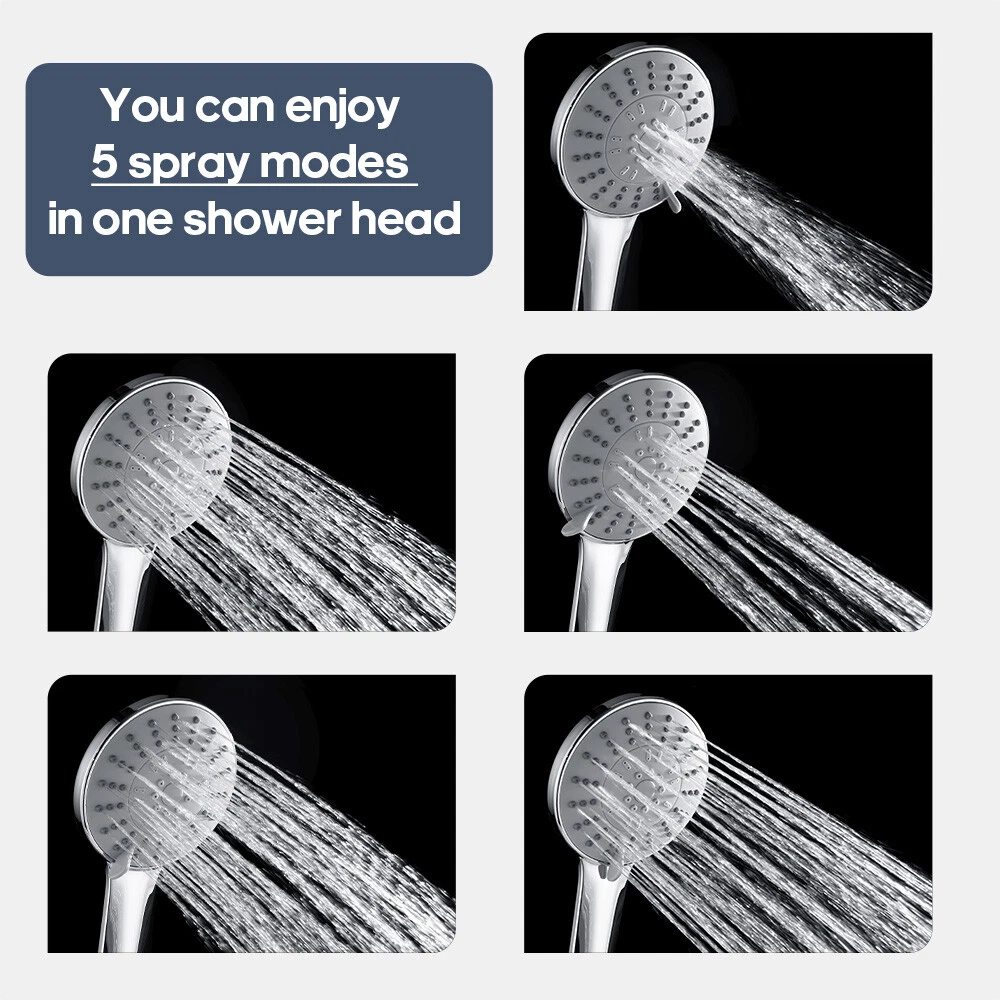Decaura 5-Mode Hand Held Shower Head with 1.5m Shower Hose Chrome High Pressure