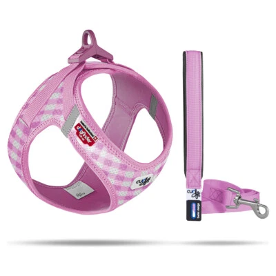 Curli Clasp Vest Geschirr Set für Welpen pink-caro mit Leine M/L 3XS-S