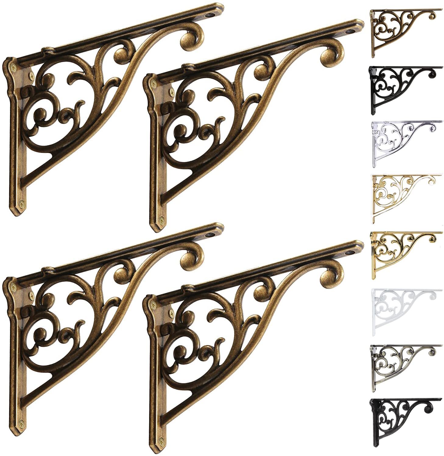 Shelf Brackets 8 Inch 4 Pack Heavy Duty Antique Brass Wall Bracket Victorian ...
