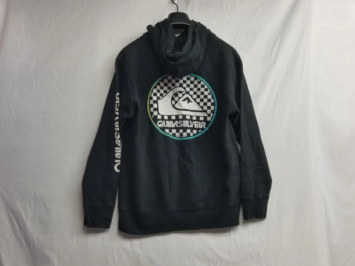 Quicksilver Hoodie Sweatshirt Black Teal Green Vintage Mens Medium