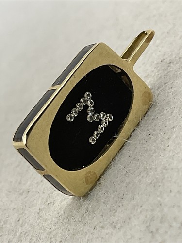 ELEGANT 14K Yellow Gold T/Tone Enamel White CZ INITIAL LETTER “M” Charm Pendant - Picture 9 of 22