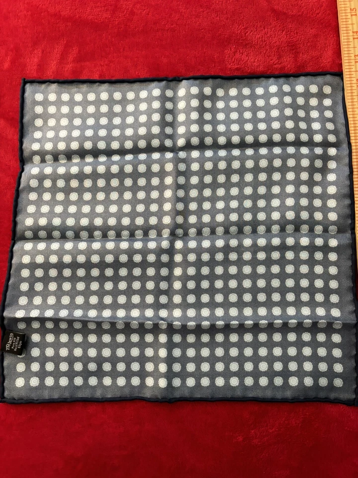 T.M. Lewin Navy 13" Pure Silk Pocket Square w/ Sky Florets Hand-rolled Edges EUC - Image 4 of 4