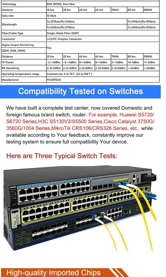 SFP + 10G BiDi WDM модуль 3 км 10 км 20 км 40 км 60 км 80 км совместимый Cisco лот - Изображение 4 из 4
