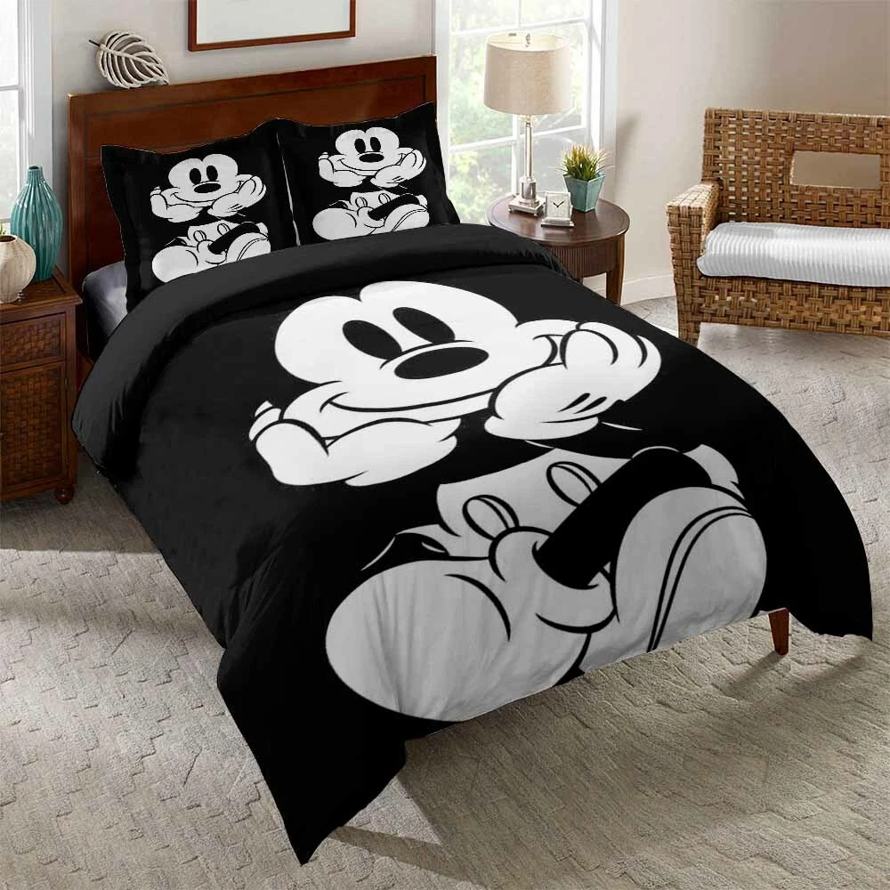 3D Mickey Black White Bedding Set Duvet Comforter Cover PillowCase eBay