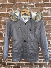JUSTICE GIRLS 10 KIDS JACKET FAUX FUR HOOD GREY COAT FUR LINED JACKET BUTTON UP