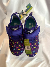 NWT Speedo Girls Water Shoes Sneakers SZ XL 11-12 Purple Hearts Beach Cruise