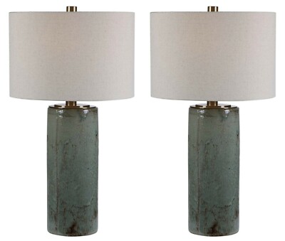 TWO CALLAIS FARMHOUSE XL 33'' AGED CRACKLED CERAMIC TABLE LAMP UTTERMOST 28333