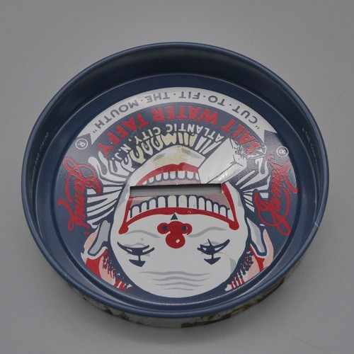 Vintage MCM Circus Clown Barrel Coin Bank James Candy Co Papier Mache Tin Lid 7" - Picture 10 of 15