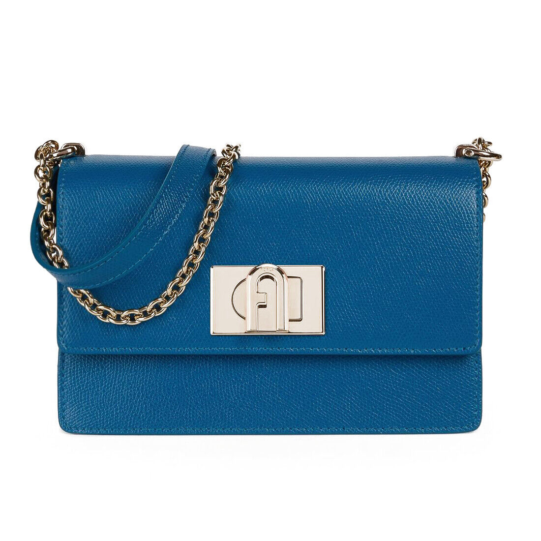 Borsa per donna Furla 1927 S crossbody in pelle blu ottanio da tracoll...