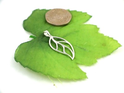 Solid 925 Sterling Silver 31mm X 14mm Filigree Leaf Shape Pendant 