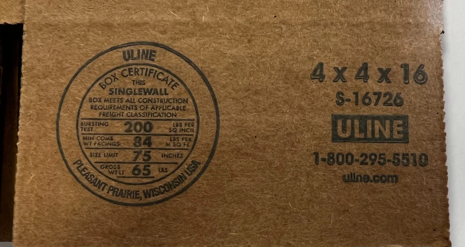 4" x 4" x 16" CARDBOARD BOX - 200 lb - SINGLE BOX - TALL - Image 2 of 3