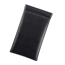 Eyeglasses Pouch with Cleaning Cloth, Portable Squeeze Top Vegan Leather Black