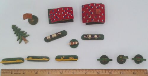 Costruzioni fattoria legno miniatura vintage alberi animali recinzioni 13 pezzi Giappone - Foto 3 di 12