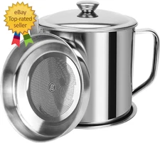 Bacon Grease Container,Kitchen Oil Container Can with Strainer and Anti-Slip Coa
