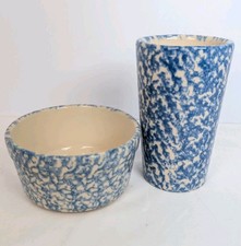 1 Robinson Ransbottom Pottery Roseville OH 16 oz Blue Spongeware Tumbler Bowl