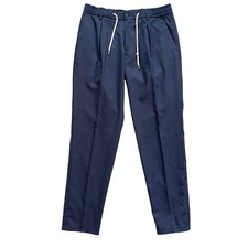 Boggi Milano IT50 UK34 Trousers Navy Wool Drawstring Front Pleat Pants Zipped
