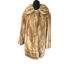 VTG 60s brown mink faux fur princess coat rounded collar vegan medium Tissavel