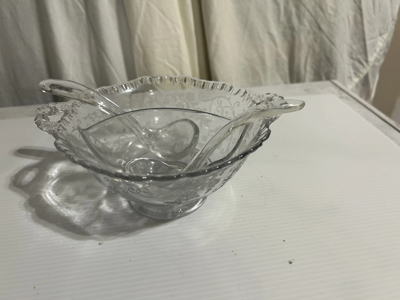CAMBRIDGE ELIANE #3900/111 3-PIECE MAYONNAISE SAUCE BOWL, AND 2 LADLES!