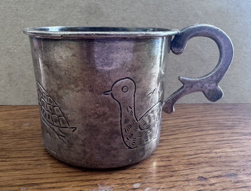 Vintage c1950s Mexican Sterling Silver 925 Baby Cup Hand Engraved Animals 100g