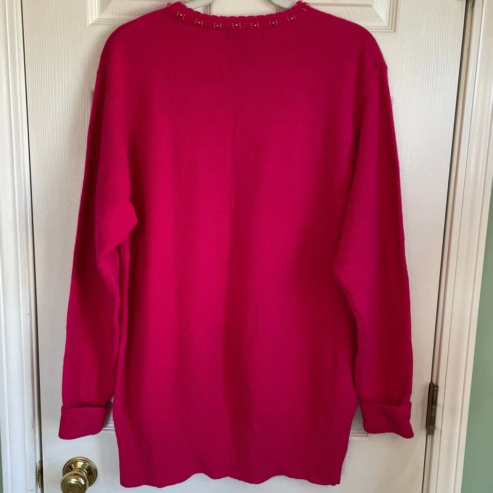 Suéter Pullover Vintage Liz Baker Lana de Cordero Angora Talla 2X Cuello Cuentas Rosa Foto 4 de 4