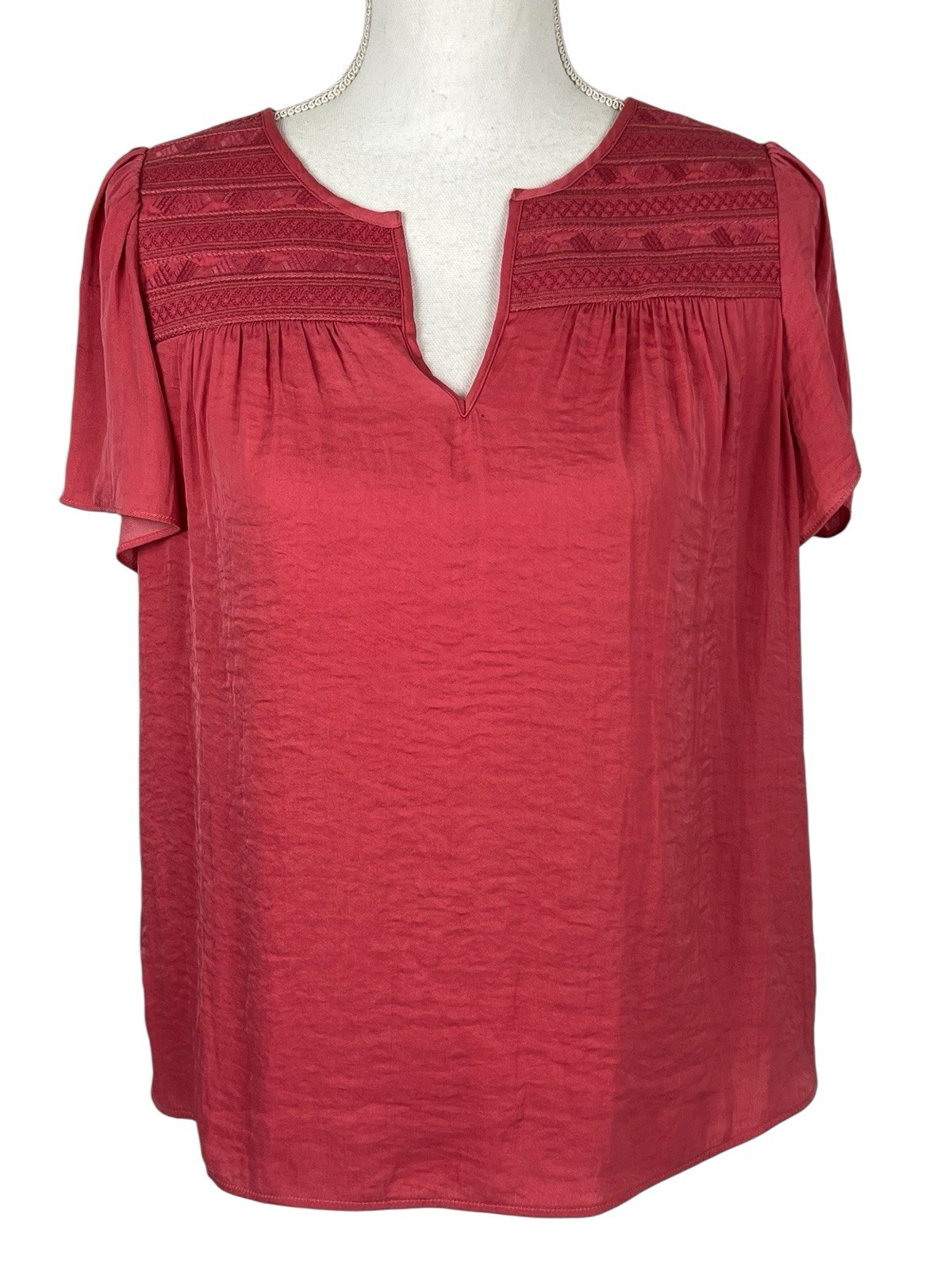 Rachel Zoe Pink Salmon V-Neck Top Size M Short Sleeve Womens
