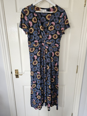 Seasalt Chapelle Kleid Gr. 14 Jersey Blumen Sonnenblumenmuster Bio Baumwolle 