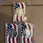 Lot Of 3x 1 oz Silver Bar - Colorized  American Flag Design With Buffalo Nickel