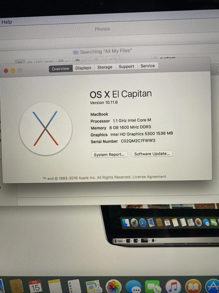 Apple MacBook A1534 2015 1.1ghz 8mb OSX El Capitan Working See Pics Excellent - Image 2 of 4