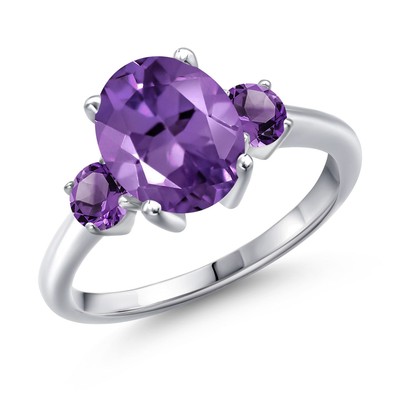Gemstone Birthstone 3-Stone Engagement Ring For Women | 925 Sterling Silver |