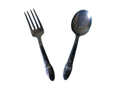 Child Infant Fork And Spoon Set Silver Plated  IS  1847 Rogers Bros Vintage