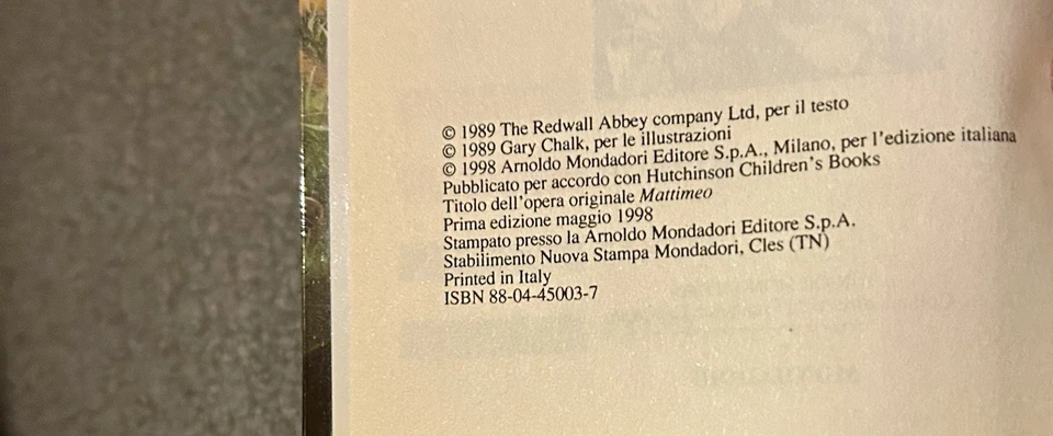 MATTIMEO -Brian Jacques -1998 Mondadori Junior Fantasy Prima edizione REDWALL- - Immagine 2 di 2