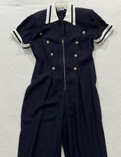 Vintage 80s Scarlett Sailor Jumpsuit Zip Up Polyester Nautical Costume Retro