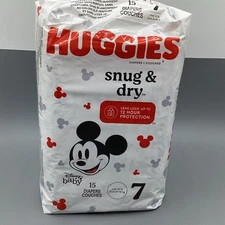 Huggies Snug & Dry Size 7 Baby Diapers 41 lb, 15 count (Mickey Mouse Print)