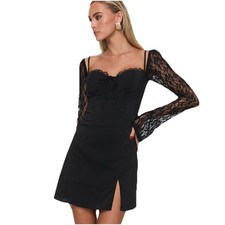 Princess Polly Ashwood Lace Sleeve Mini Dress Women's SIZE 4 Black NEW