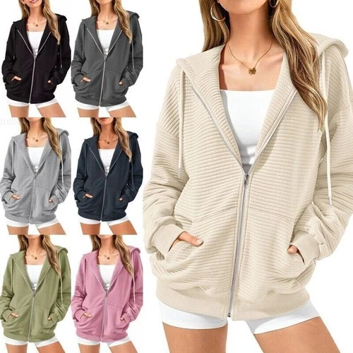 OFF WHITE Felpa donna manica lunga tinta unita con cappuccio donna casual ampia zip