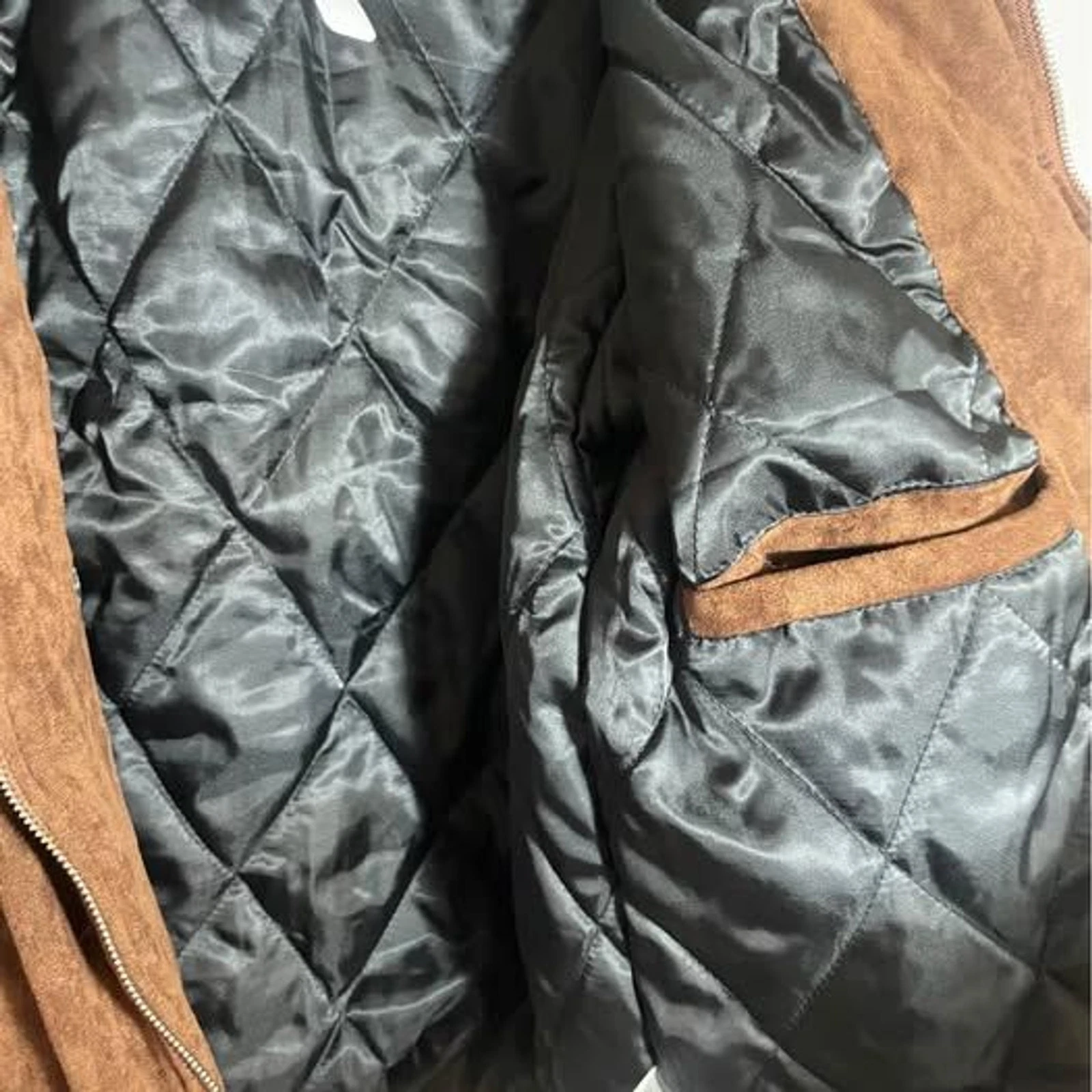 NWT Lost Management Cities LMC Brown Suede Down Lined Puffer Jacket, Men's S image 3